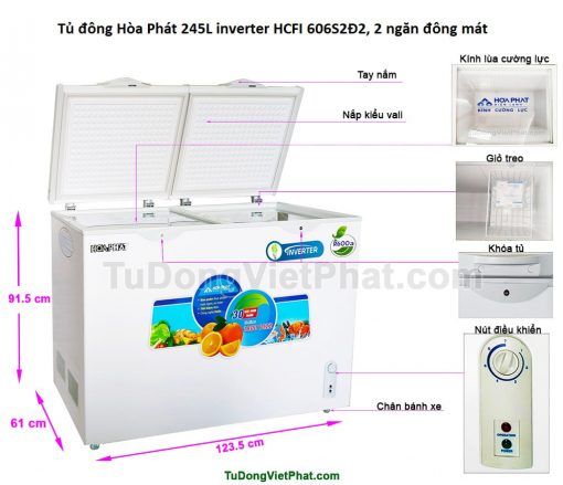 Tủ đông Hòa Phát Inverter HCFI 606S2Đ2