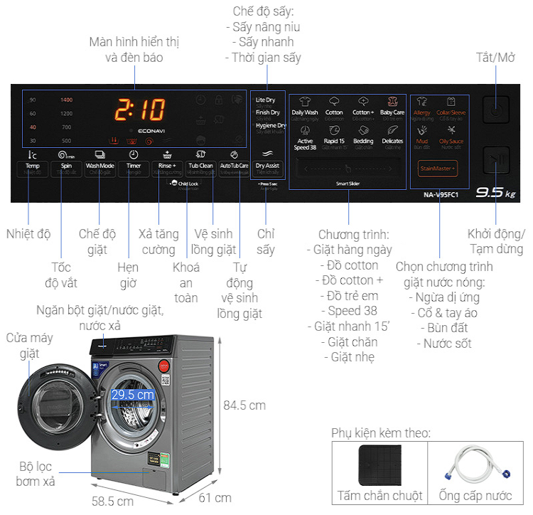 Máy Giặt Sấy Panasonic NA-V95FC1LVT Inverter | 9,5Kg 2 Máy Giặt Sấy Panasonic NA-V95FC1LVT