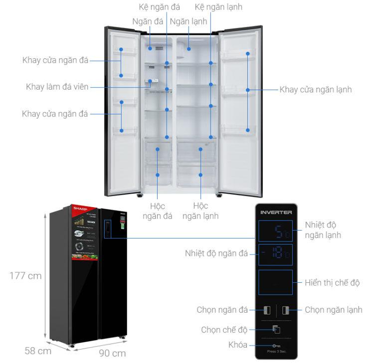 Tủ lạnh Sharp SJ-SBX440VG-BK