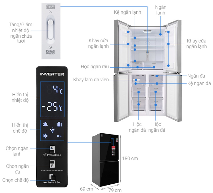 Tủ lạnh Sharp SJ-FXP480VG-BK