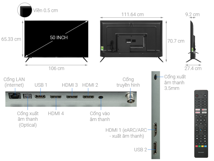 Tivi Sharp 4T-C50EK2X