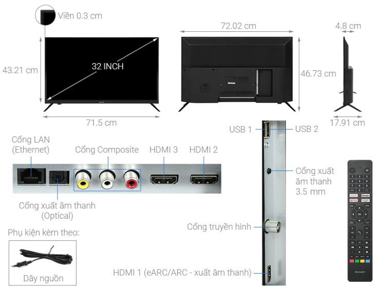 Tivi Sharp 2T-C32EG2X