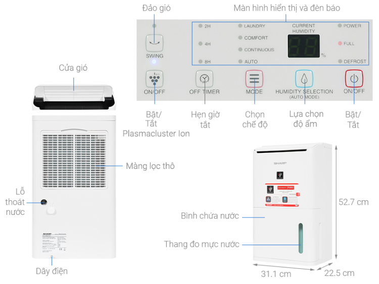 Máy hút ẩm Sharp DW- D12A-W