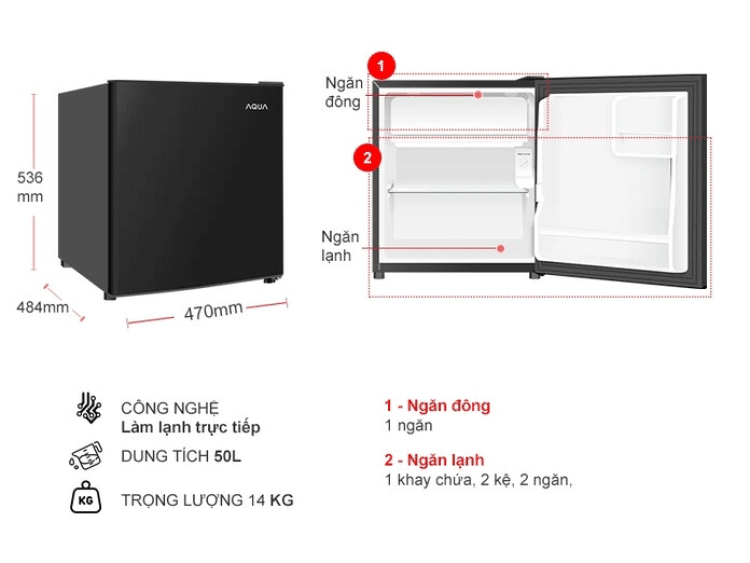 Tủ lạnh Aqua AQR-D60FA(BS) 50 lít 2 Tủ lạnh Aqua AQR-D60FA(BS)