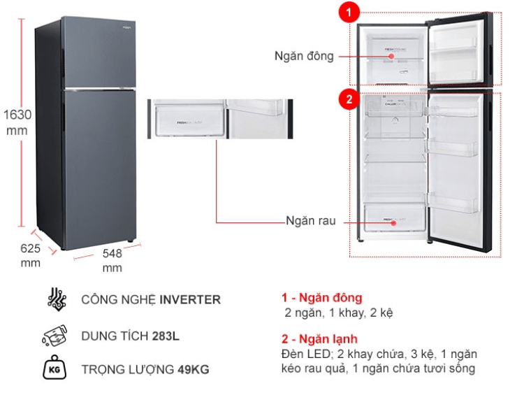Tủ lạnh Aqua AQR-T299FA(SL) 283 lít 2 Tủ lạnh AQR-T299FA(SL)