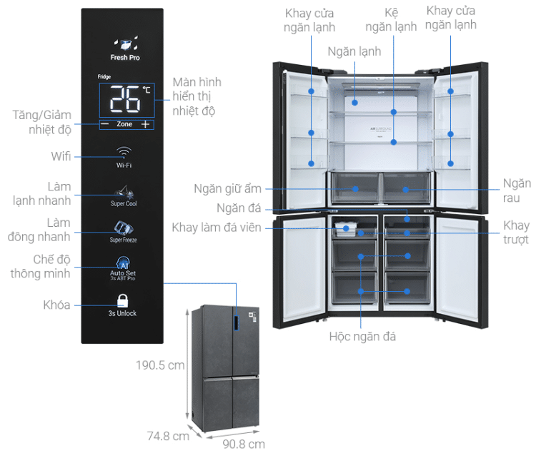 Tủ lạnh Aqua AQR-M727XA(GS)U1 660 lít 2 Tủ lạnh Aqua AQR-M727XA(GS)U1