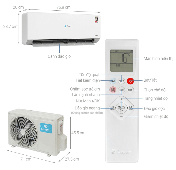 Điều hòa Casper Inverter QC-09IU36A 1 HP 2 Điều hòa Casper QC-09IU36A