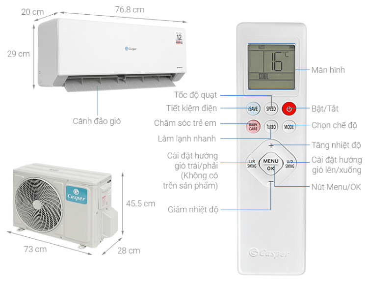 Điều hòa Casper Inverter QC-12IU36A 1.5 HP 2 Điều hòa Casper Inverter QC-12IU36A
