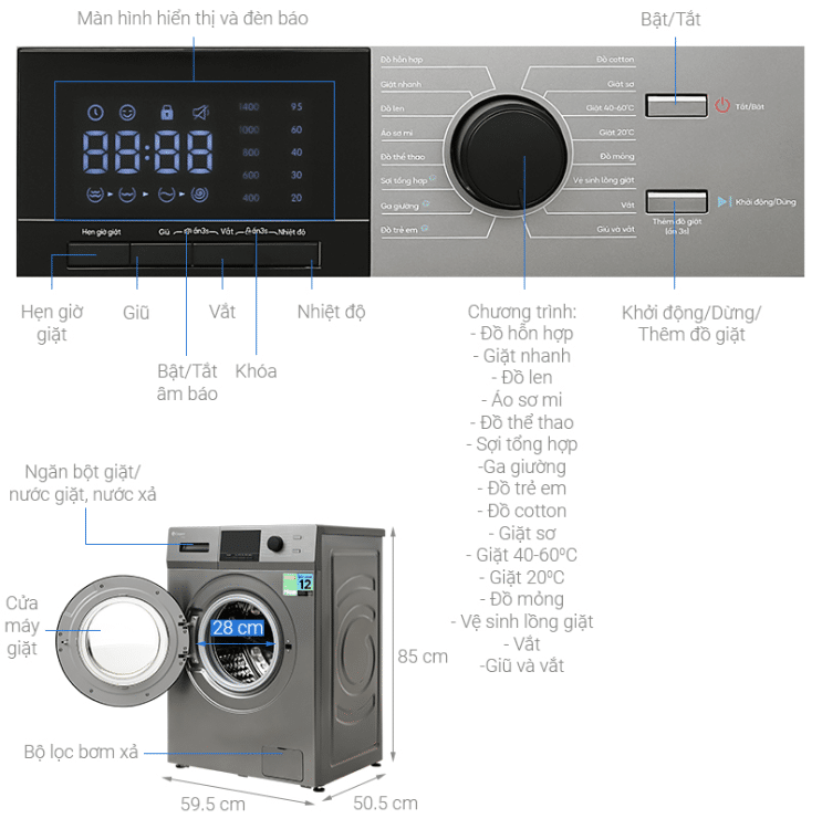 Máy giặt Casper WF-95VG5 Inverter 9.5kg 2 Máy giặt Casper WF-95VG5