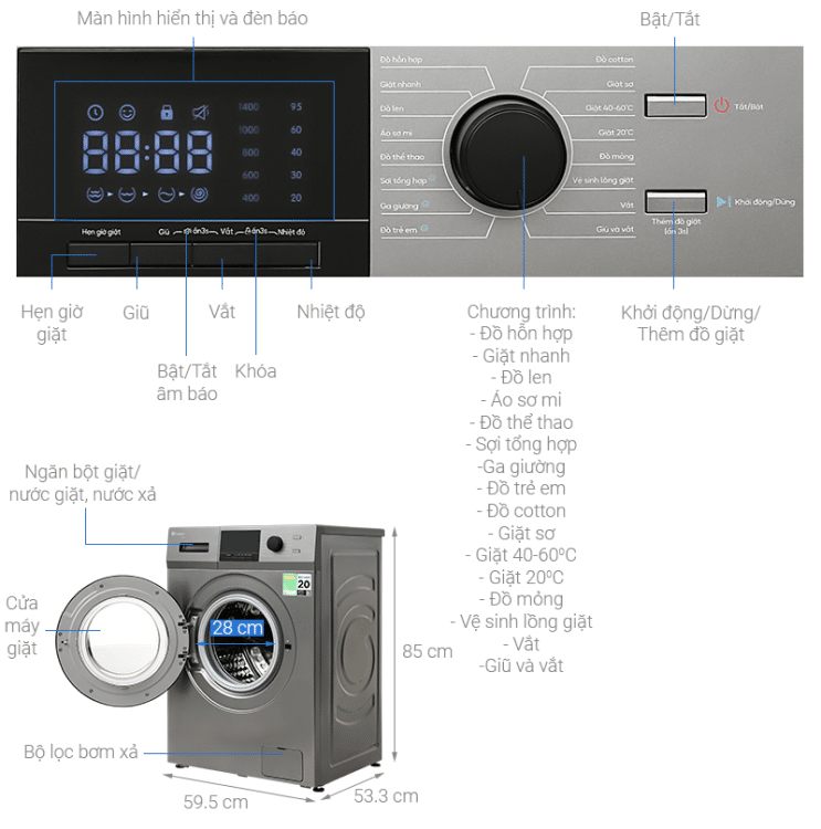Máy giặt Casper WF-105VG5 Inverter 10.5kg 2 Máy giặt Casper WF-105VG5
