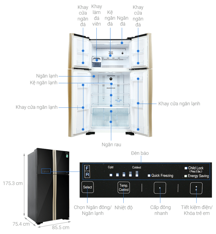 Tủ lạnh Hitachi R-FW650PGV8 GBK Inverter 509 lít 2 Tủ lạnh Hitachi R-FW650PGV8 GBK